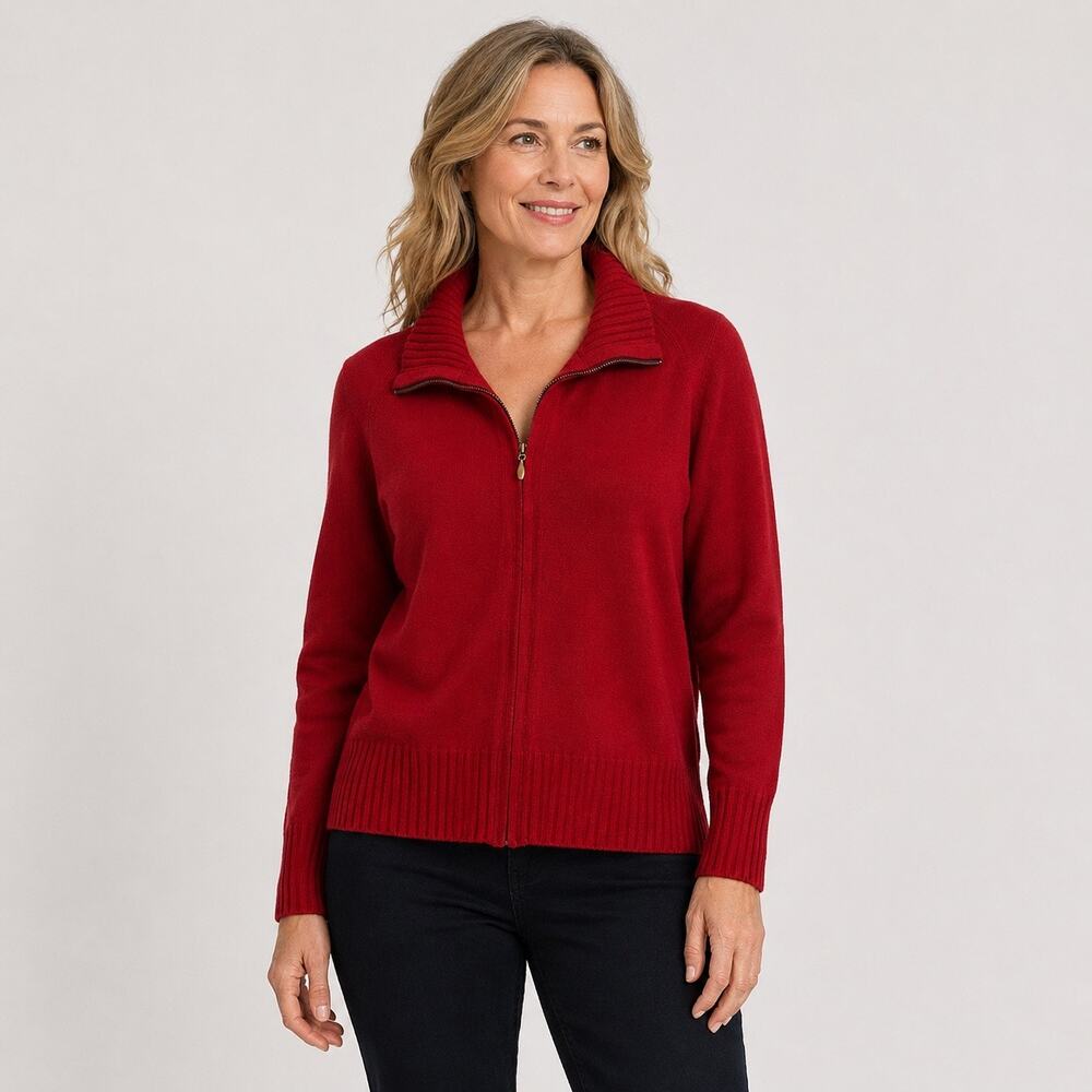 Baobei New York Full Zip Cardigan Women Size Large Red Santana knit Wool Blend
